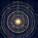 Symbol für astrologische Tiefenanalyse: Komplexes Diagramm der Planetenbahnen.